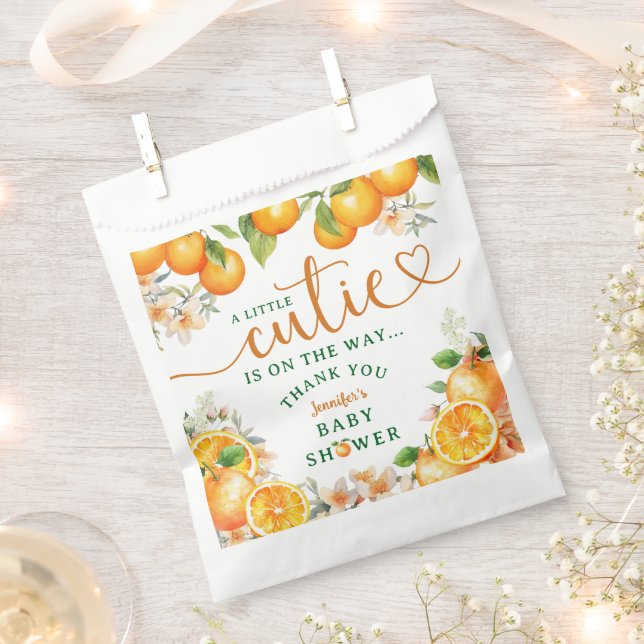 Little Cutie Orange Citrus Baby Shower Favor Bag (Clipped)