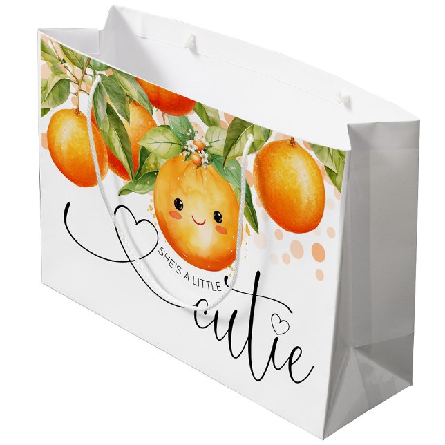 Little Cutie Orange Citrus Baby Shower Large Gift Bag (Little cutie baby shower gift bag. You can add text to this sweet little cutie design.)