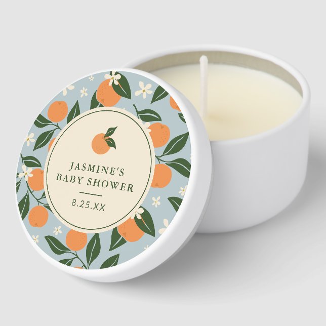 Little Cutie Orange Citrus Baby Shower Mini Candle Favors (Corner)