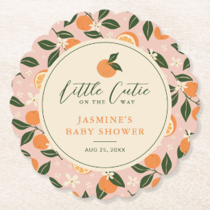 Little Cutie Orange Citrus Baby Shower Paper Coaster