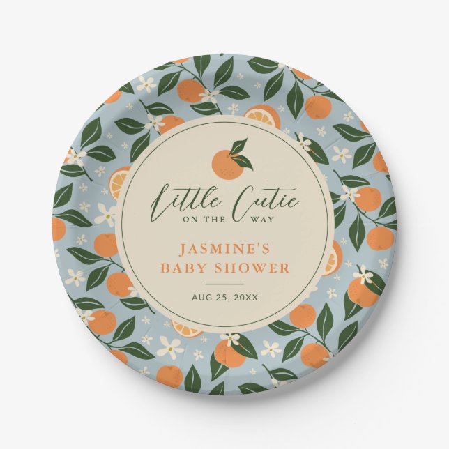 Little Cutie Orange Citrus Baby Shower Paper Plates (Front)