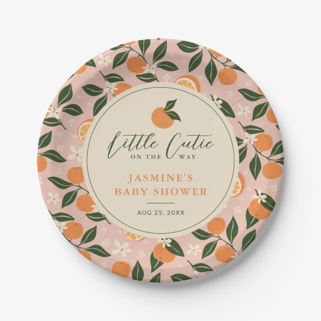 Little Cutie Orange Citrus Baby Shower Paper Plates (Front)