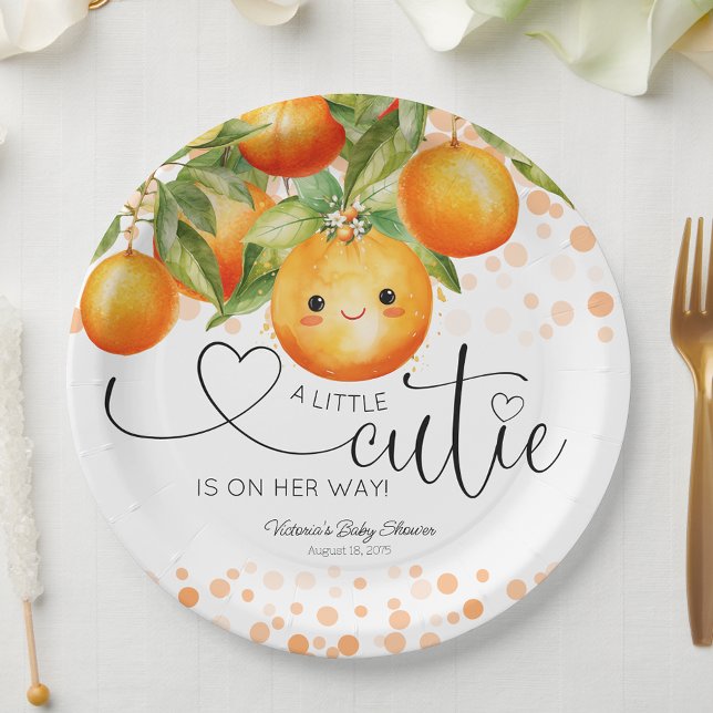 Little Cutie Orange Citrus Baby Shower Paper Plates (Little cutie baby shower paper plates with adorable little face. You can add text to personalize.)