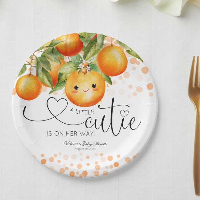 Little Cutie Orange Citrus Baby Shower Paper Plates (Little cutie baby shower paper plates with adorable little face. You can add text to personalize.)