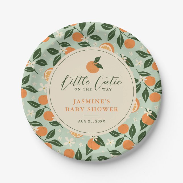 Little Cutie Orange Citrus Baby Shower Paper Plates (Front)
