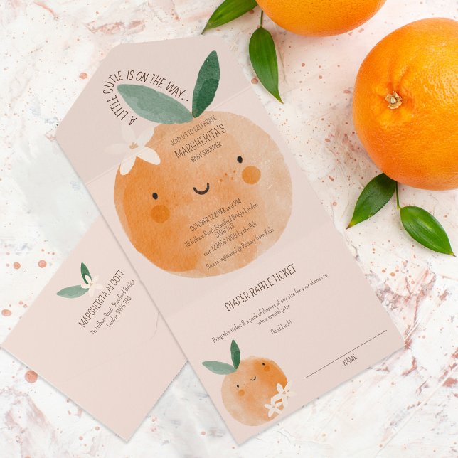 Little Cutie Orange Citrus Botanical Baby Shower All In One Invitation (Creator Uploaded)
