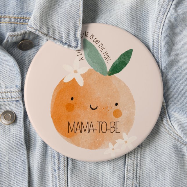 Little Cutie Orange Citrus Botanical Baby Shower Button (In Situ)