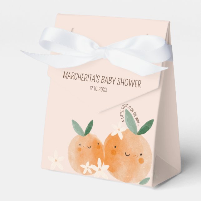 Little Cutie Orange Citrus Botanical Baby Shower Favor Boxes (Front Side)