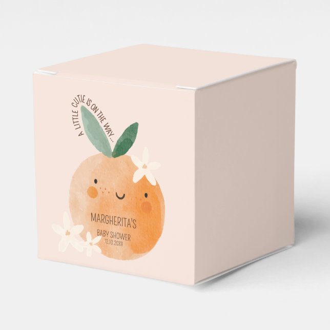 Little Cutie Orange Citrus Botanical Baby Shower Favor Boxes (Front Side)