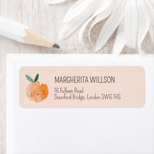 Little Cutie Orange Citrus Botanical Baby Shower Label (Insitu)