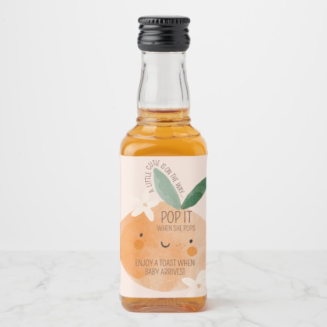 Little Cutie Orange Citrus Botanical Baby Shower Liquor Bottle Label (Front)