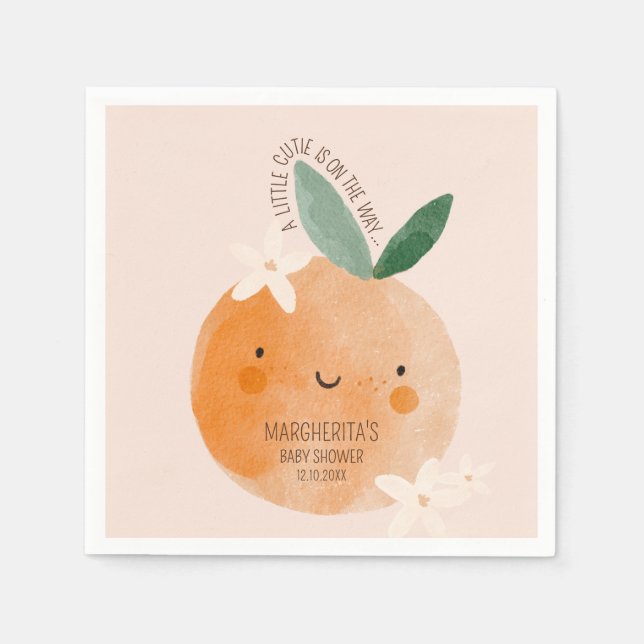 Little Cutie Orange Citrus Botanical Baby Shower Napkins (Front)