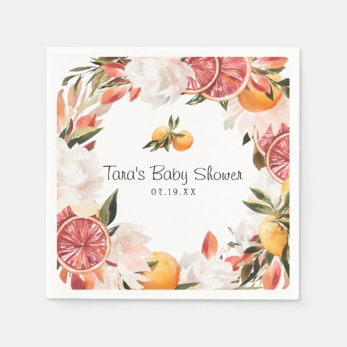 Little Cutie  Orange Citrus Botanical Baby Shower Napkins