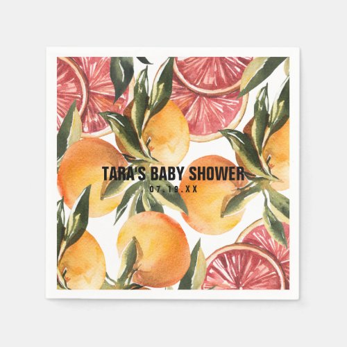 Little Cutie  Orange Citrus Botanical Baby Shower Napkins
