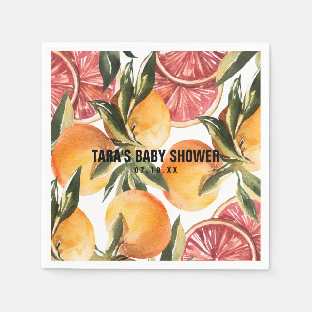 Little Cutie | Orange Citrus Botanical Baby Shower Napkins (Front)
