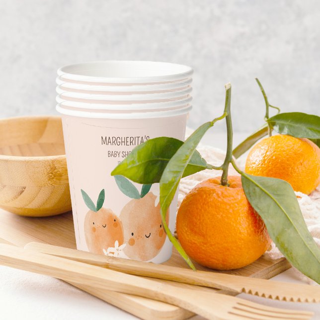 Little Cutie Orange Citrus Botanical Baby Shower Paper Cups (Creator Uploaded)