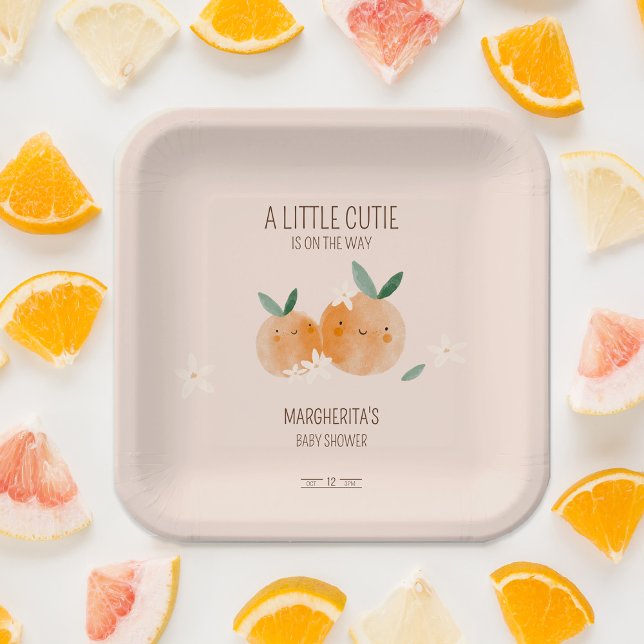 Little Cutie Orange Citrus Botanical Baby Shower Paper Plates (Creator Uploaded)