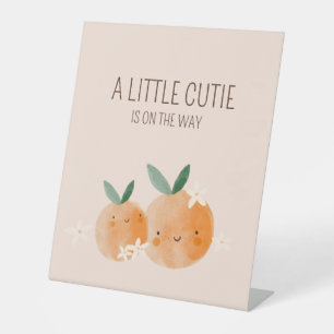 Little Cutie Orange Citrus Botanical Baby Shower Pedestal Sign