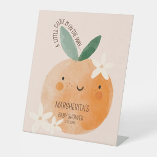 Little Cutie Orange Citrus Botanical Baby Shower Pedestal Sign