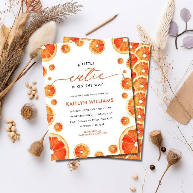 Little Cutie Orange Citrus Modern Baby Shower Invitation (Creator Uploaded)