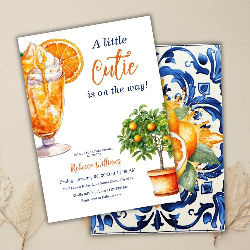 Little Cutie Orange Citrus Summer Baby Shower Invitation