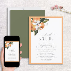 Little Cutie Orange Citrus Watercolor Baby Shower Invitation