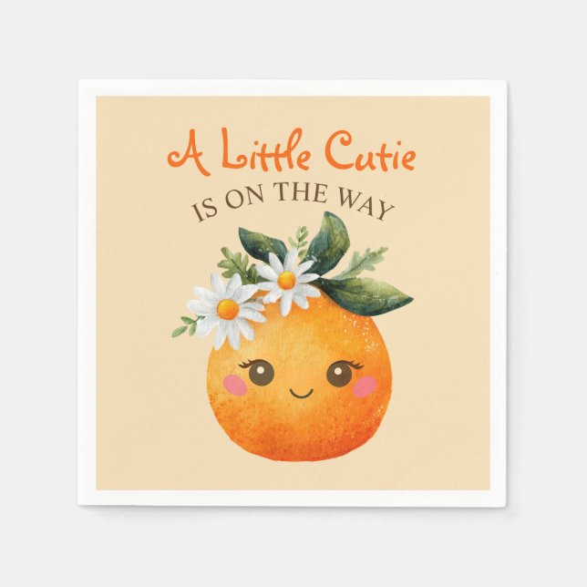 Little Cutie Orange Citrus Watercolor Baby Shower Napkins (Front)