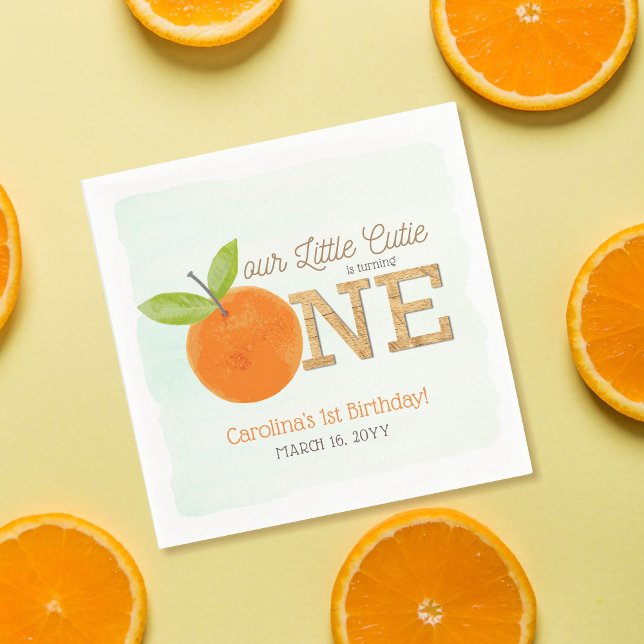 Little Cutie Orange Clementine 1st Birthday Napkins (Creator Uploaded)