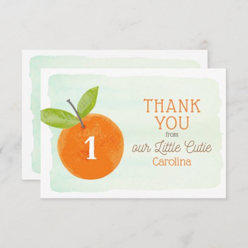 Little Cutie Orange Clementine 1st Birthday  Thank You Card