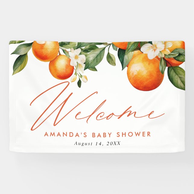 Little Cutie Orange Clementine Baby Shower Favor Banner (Horizontal)