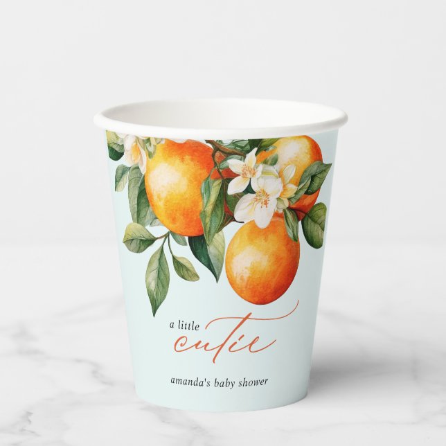 Little Cutie Orange Clementine Baby Shower Favor Paper Cups (Front)