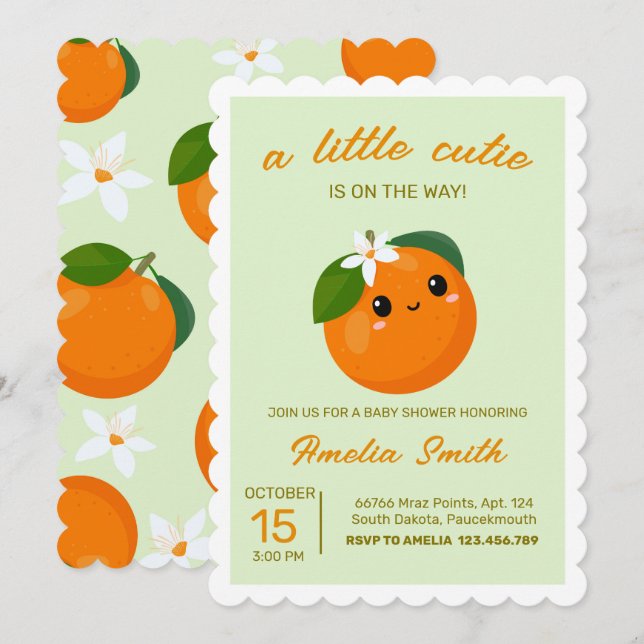 Little Cutie Orange Clementine Baby Shower  Invitation (Front/Back)