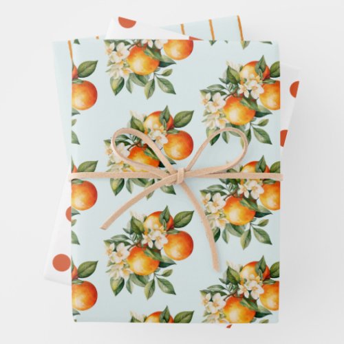 Little Cutie Orange Clementine Dots Baby Shower Wrapping Paper Sheets