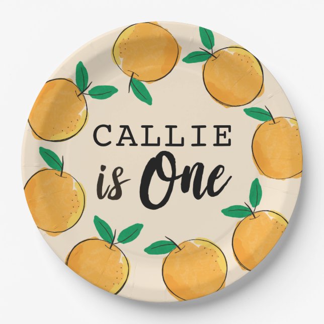 Little Cutie Orange Custom First Birthday Paper Plates (Front)