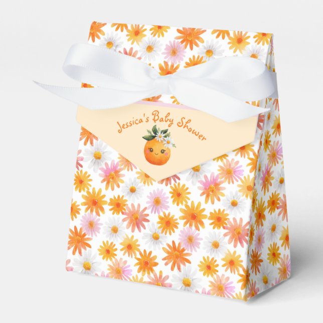 Little Cutie Orange Daisy Pattern Baby Shower  Favor Boxes (Front Side)