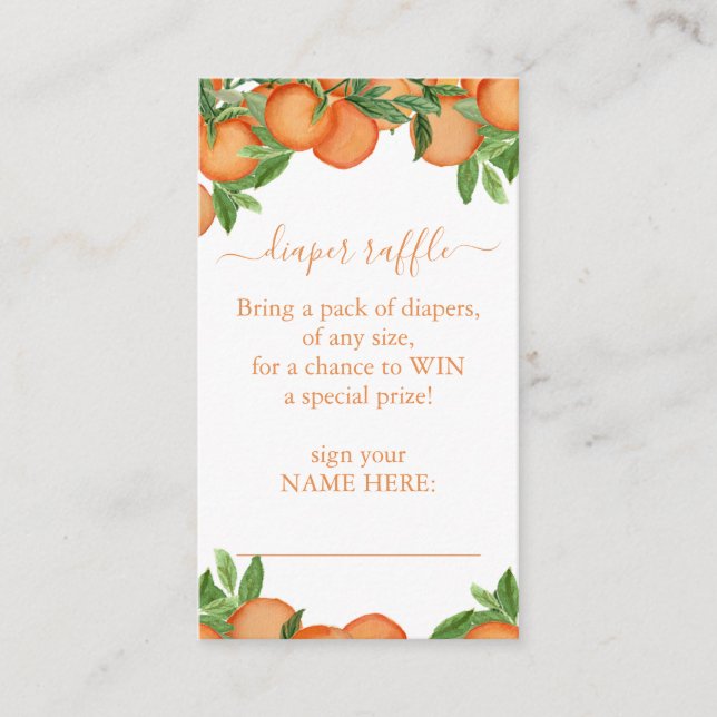 Little Cutie Orange Diaper Raffle Ticket Enclosure Card (Front)