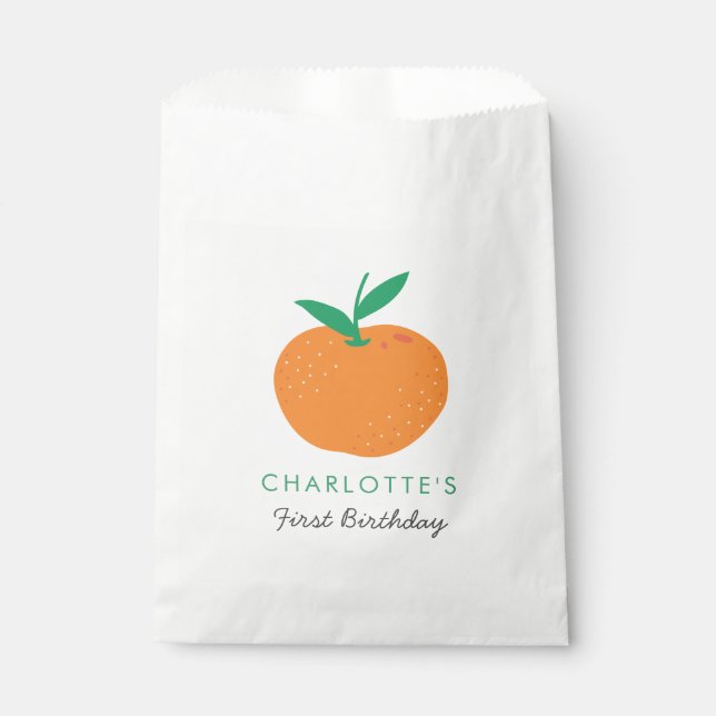 Little Cutie Orange First Birthday Favor Bag (Front)