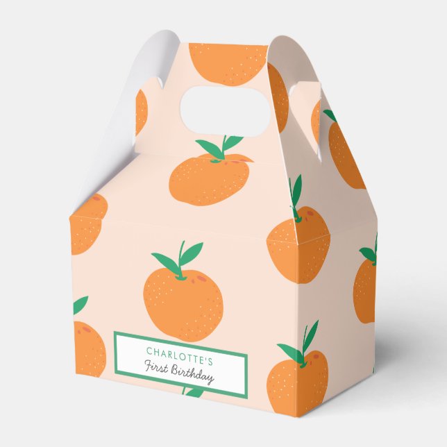 Little Cutie Orange First Birthday Favor Boxes (Front Side)