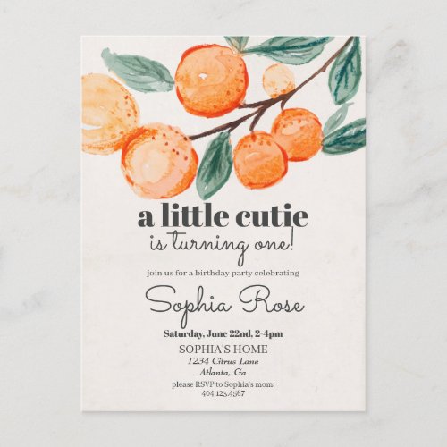 Little cutie orange first birthday invite