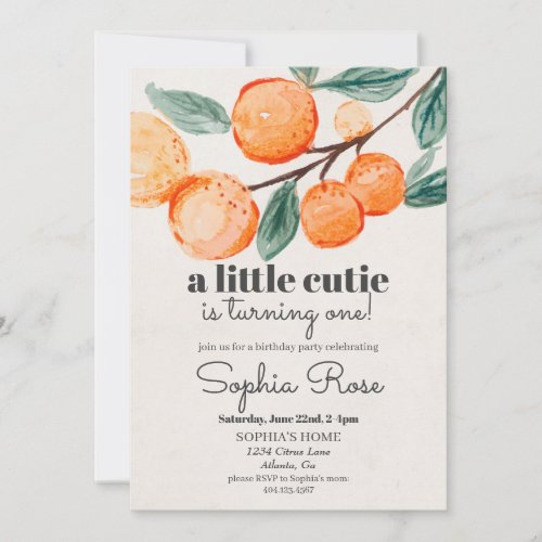 Little cutie orange first birthday invite