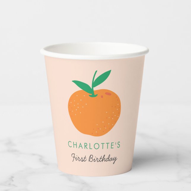 Little Cutie Orange First Birthday Paper Cups (Front)