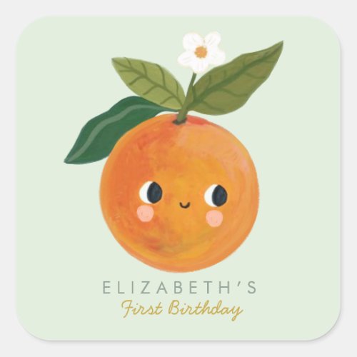 Little Cutie Orange First Birthday Square Sticker