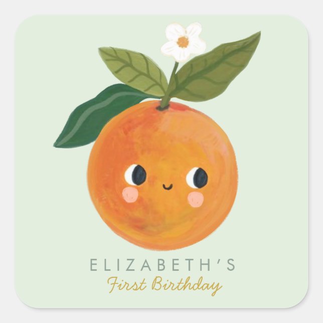 Little Cutie Orange First Birthday Square Sticker (Front)