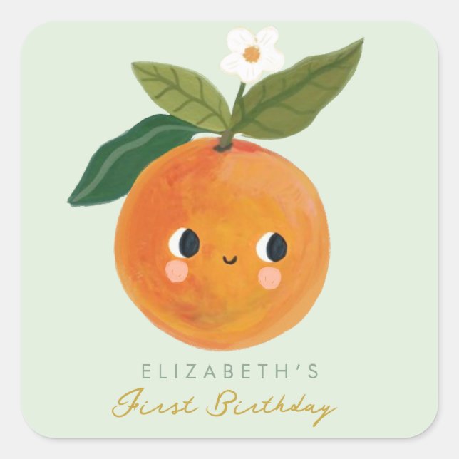 Little Cutie Orange First Birthday Square Sticker (Front)