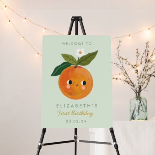 Little Cutie Orange First Birthday Welcome Sign