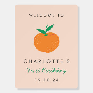 Little Cutie Orange First Birthday Welcome Sign