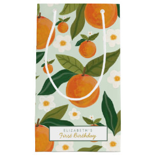 Little Cutie Orange Flowers Birthday  Small Gift Bag