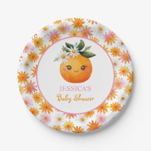 Little Cutie Orange Fruit with Daisies Baby Shower Paper Plates
