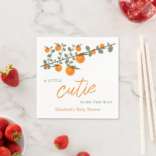 Little Cutie Orange Gender Neutral Baby Shower Napkins