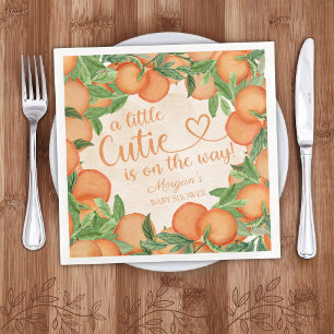 Little Cutie Orange Gender Neutral Baby Shower Paper Dinner Napkins